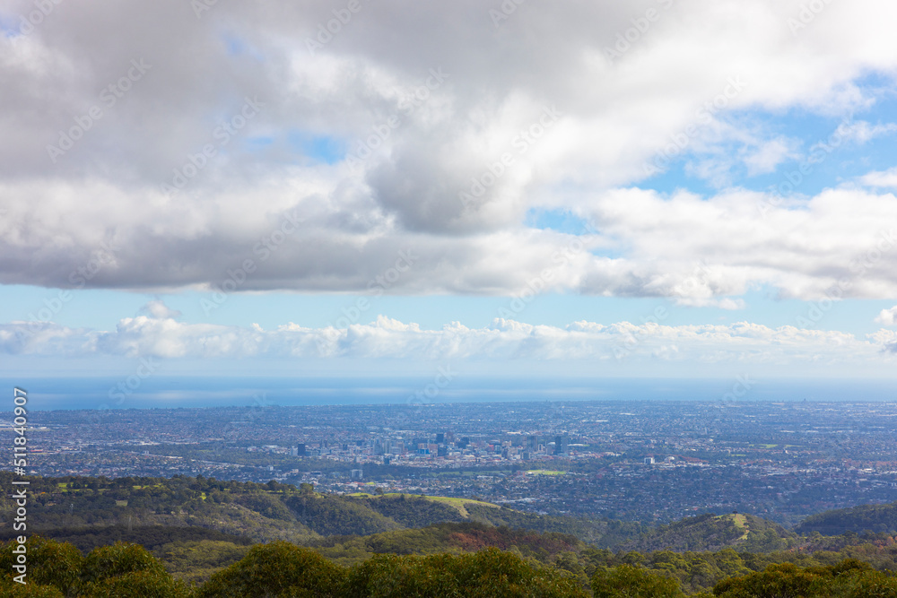View across the city of Adelaide from Mount Loft view point, South Australia