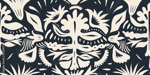 Hand drawn abstract organic shapes floral pattern. Collage contemporary print. Fashionable template for design. Ethnic style.