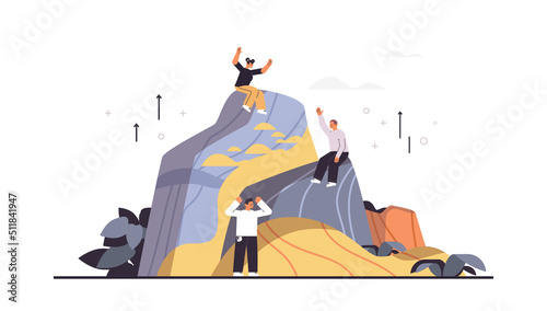 people on top of mountain hiking trip adventure active summer vacation hike journey concept