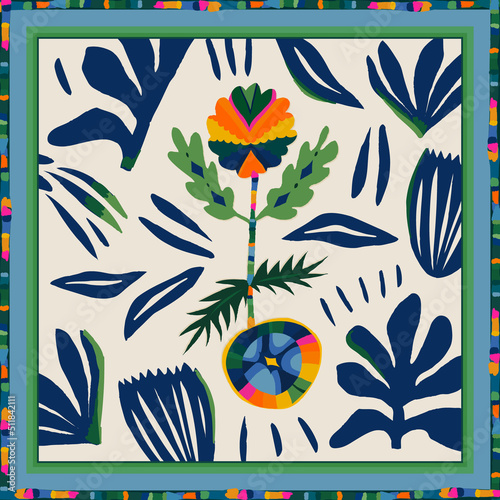 Scarf modern design with artistic floral print. Abstract ethnic style. Fashionable vector template for your design.