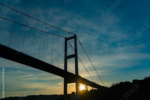 Cable-stayed bridge across the Bosphorus at sunset
