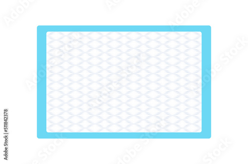 Disposable flat bed sheet with square texture. For elderly and bedridden people with urinary incontinence. Soft protection and convenient. Blue diaper pads Isolated on white background. 3D vector. 