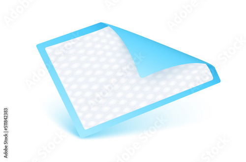 Disposable flat bed sheet with square texture. For elderly and bedridden people with urinary incontinence. Soft protection and convenient. Blue diaper pads Isolated on white background. 3D vector. 