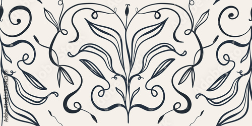 Hand drawn line art abstract botanical print. Minimalist trendy pattern. Fashionable template for design.