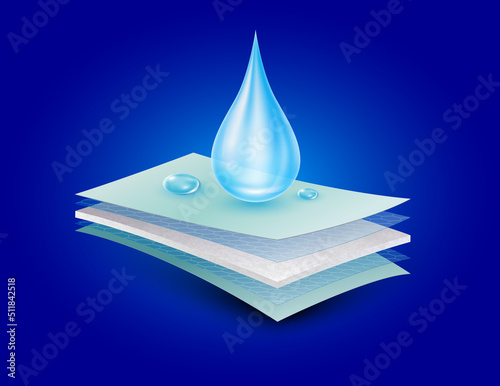 Water droplets on gypsum board corner close up. Texture construction material synthetic fiber with moisture proof insulation, waterproofing. Vector 3D. Can fabric ads, industrial.