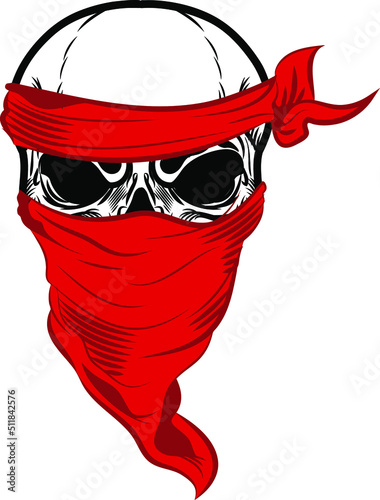Urban stylish skull, with mouth covered and bandanna, vector logo or icon, aggressive criminal skull tattoo, gangster.  Can be used as a t-shirt print, tattoo design, logo, and graffiti. Urban style