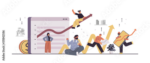 set businesspeople with upward arrows financial growth successful business development concept