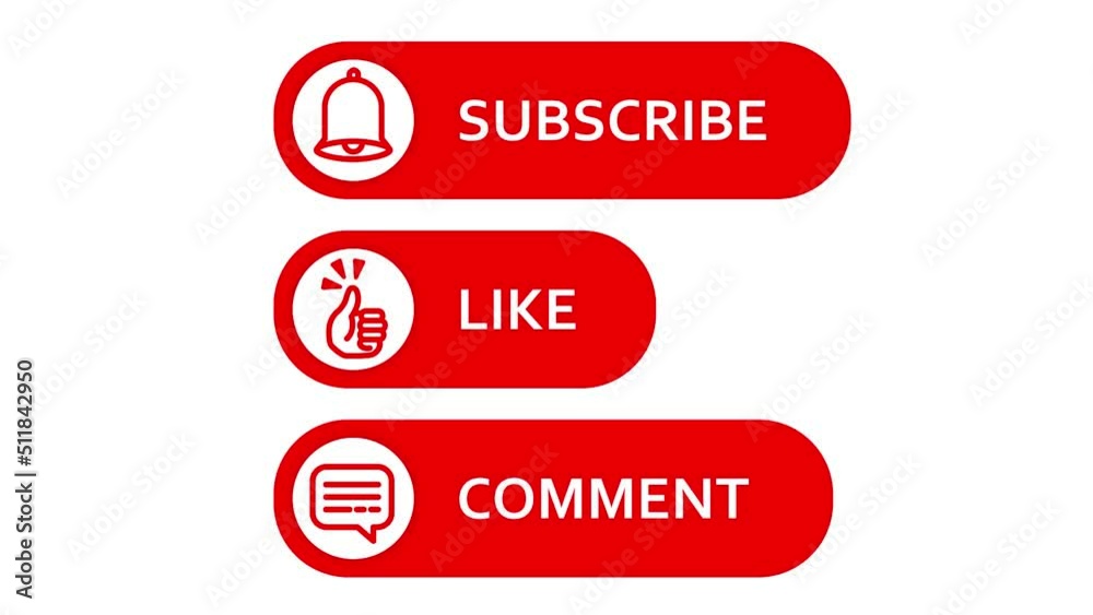 Subscribe, like and comment button animations with a luma matte for a video channel. White background. Subscribe, like and comment button animations with a luma matte for a video channel. White background.