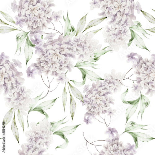 Seamless pattern with flowers. Watercolor illustration.  Hand drawn.