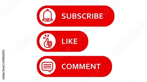 Subscribe, like and comment button animations with a luma matte for a video channel.  White background.