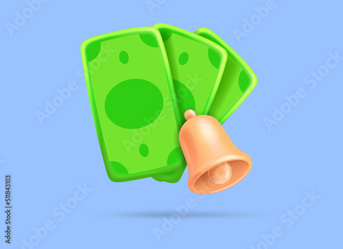 3d rendering, the concept of notification of salary, money, prize or cash in the form of a money transfer message. 3d Vector Illustration