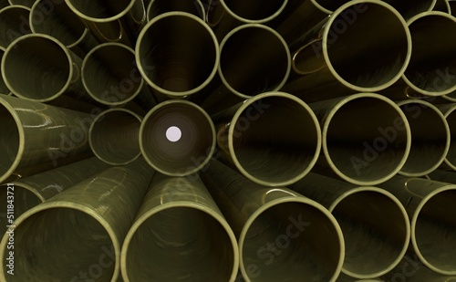 Pipes stacked. Pipes with golden sheen. 3D render