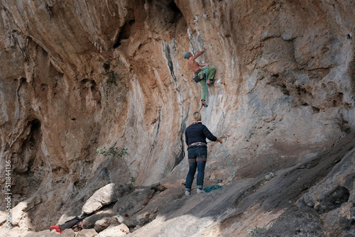 Climber on the rock. Kalymnos island, Greece. photo