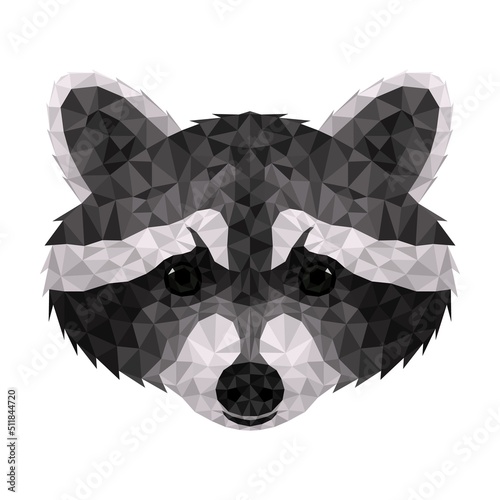 Raccoon polygonal. Low poly triangular raccoon face