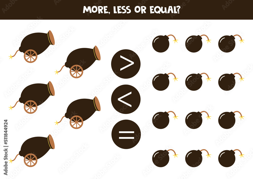 Obraz premium More, less, equal with cannons and bombs.