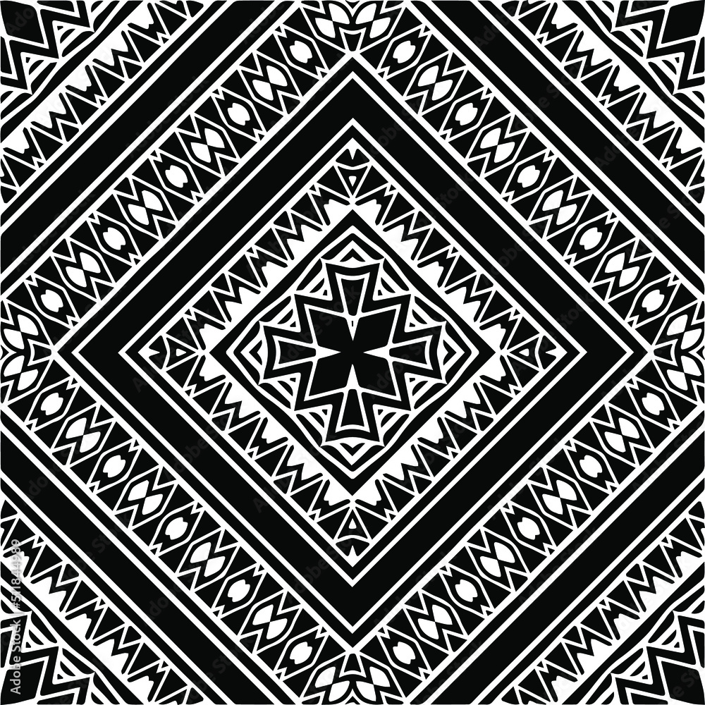Abstract geometric seamless pattern.  Black and white vector background. black mandala.