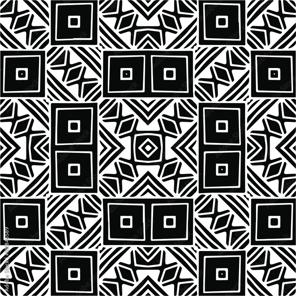 Abstract geometric seamless pattern.  Black and white vector background. black mandala.
