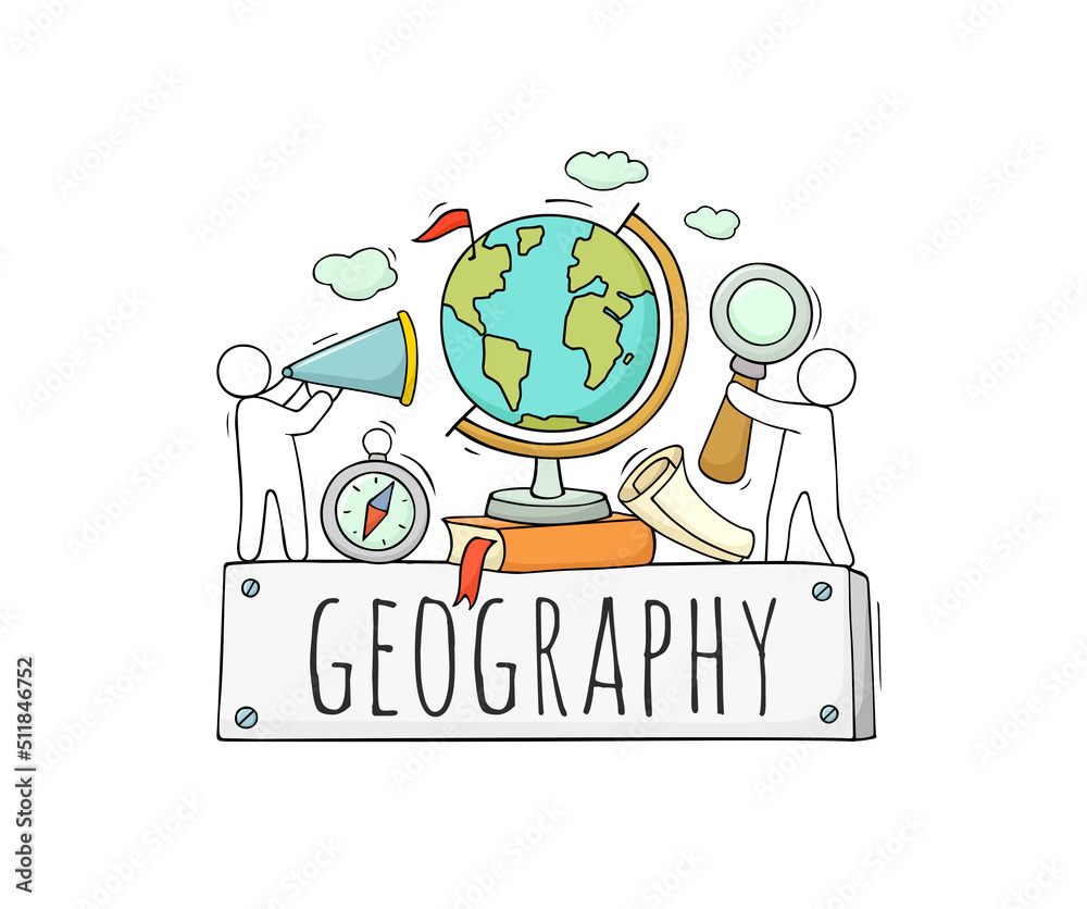 School illustration with globe, books and little people School illustration with globe, books and little people