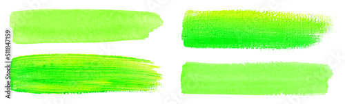 Green watercolor brush strokes. Canvas texture. Paint brush. Acrylic smear set. Vector illustration