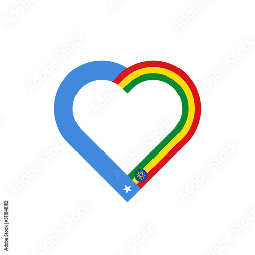 unity concept. heart ribbon icon of somalia and ethiopia flags. vector illustration isolated on white background