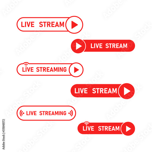 Live streaming icon buttons for broadcasting or online stream. Vector illustration. 