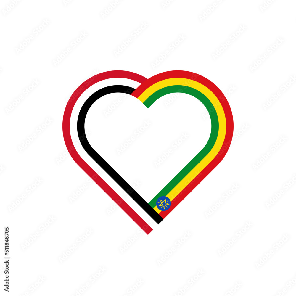 unity concept. heart ribbon icon of yemen and ethiopia flags. vector illustration isolated on white background unity concept. heart ribbon icon of yemen and ethiopia flags. vector illustration isolated on white background
