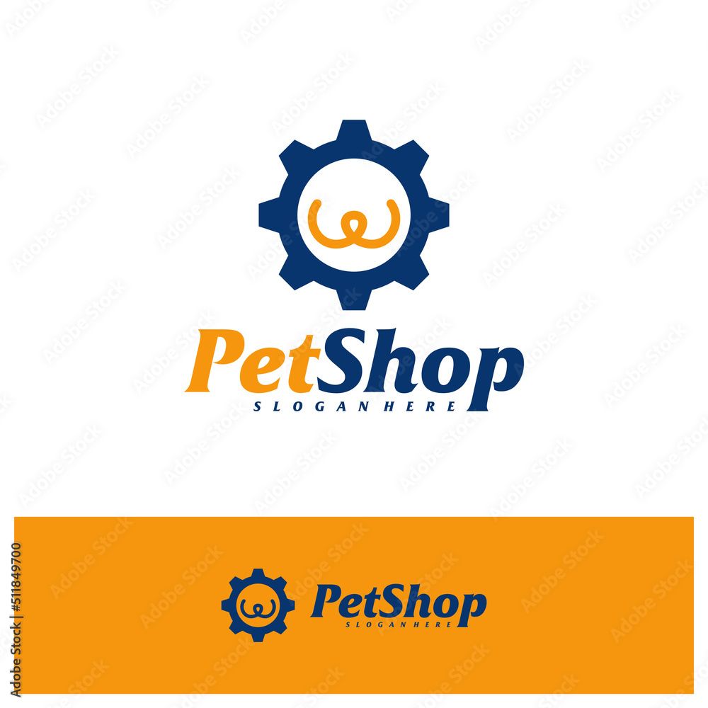 Pet Gear Logo Design Template. Pet logo concept vector. Emblem, Creative Symbol, Icon Pet Gear Logo Design Template. Pet logo concept vector. Emblem, Creative Symbol, Icon