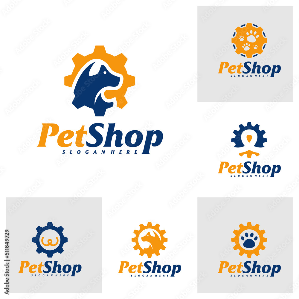 Set of Pet Gear Logo Design Template. Pet logo concept vector. Emblem, Creative Symbol, Icon