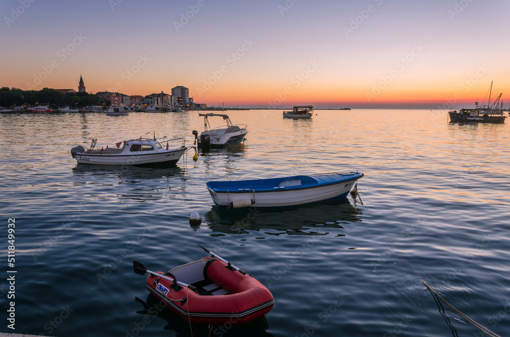 Boats in the port of Umag during Sunset