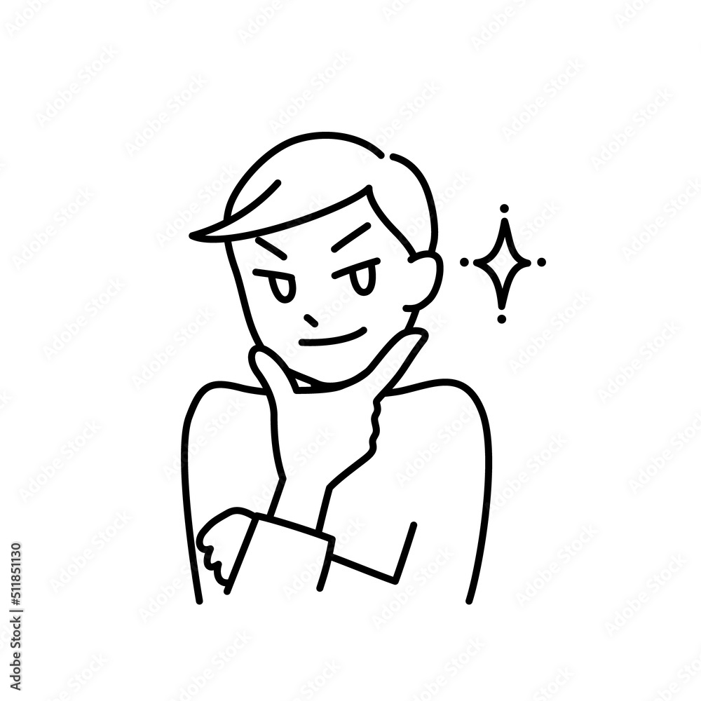 あごに手を当てた自信満々の男性のイラスト(白背景・ベクター・切り抜き) あごに手を当てた自信満々の男性のイラスト(白背景・ベクター・切り抜き)