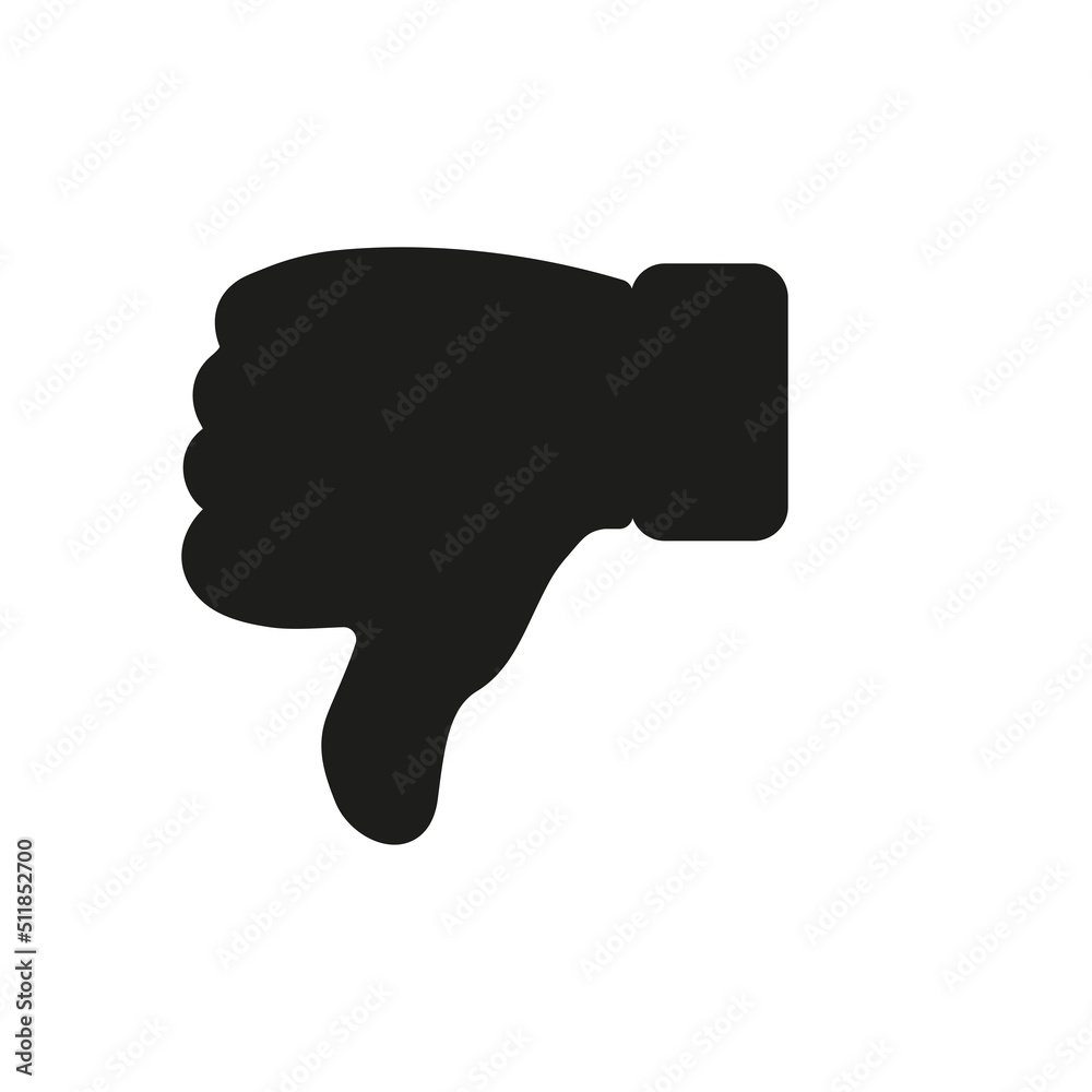 Thumb down silhouette icon, flat vector illustration for UI graphic design. Thumb down silhouette icon, flat vector illustration for UI graphic design.