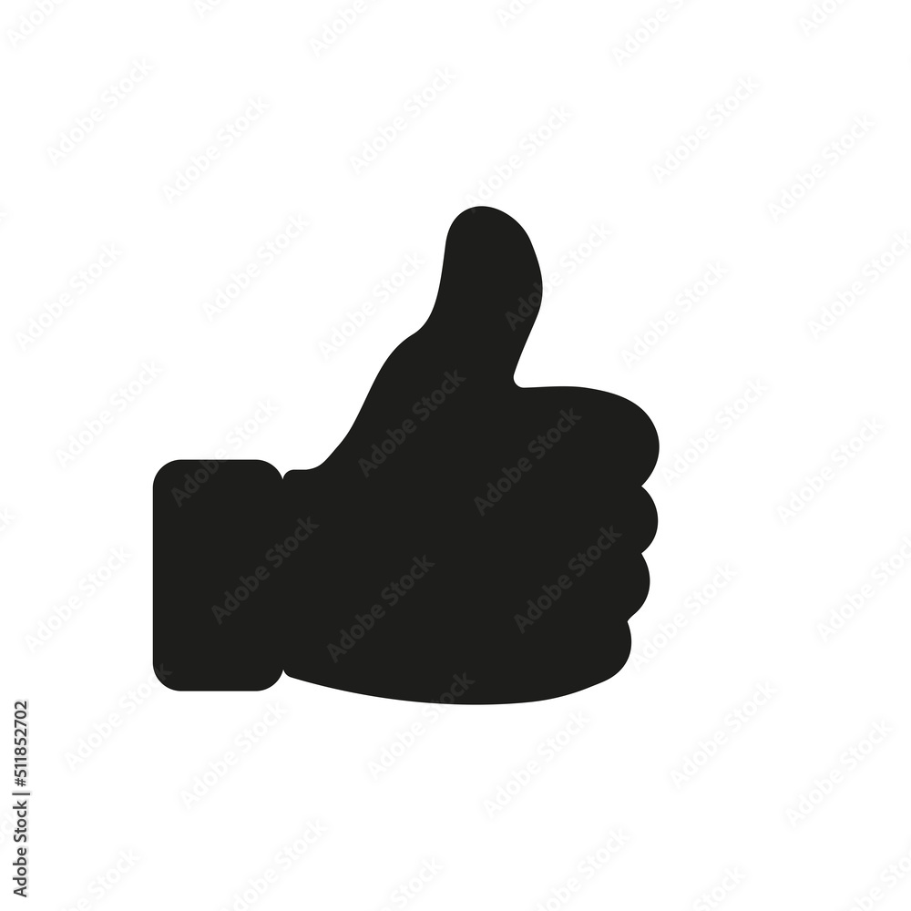 Thumb up silhouette icon, flat vector illustration for UI graphic design.
