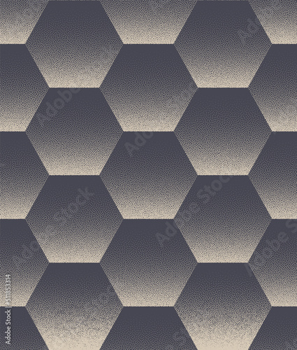 Honeycomb Grid Structure Seamless Pattern Vector Technology Abstract Background. Neat Geometric Hexagonal Scale Grainy Texture Repetitive Gray Wallpaper. Half Tone Graphic Conceptual Art Illustration