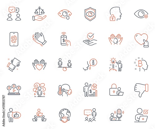 People icons set. Included icon as Ð¡onjunctivitis eye, Global business and Online voting web elements. People voting, Wash hands, Creative idea icons. Volunteer, Fingerprint. Vector