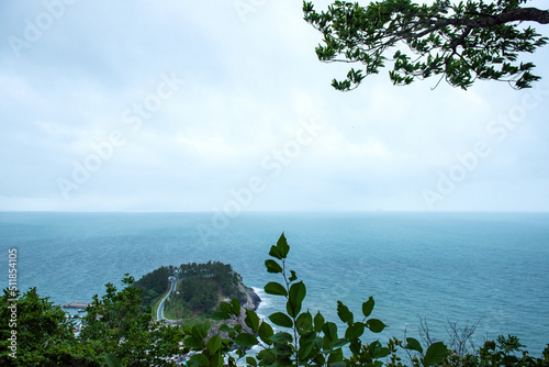 The beautiful Buddhist temple Hyangiram,morning of the quiet temple in the seaside. photo