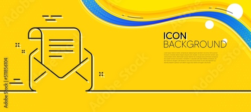 Mail newsletter line icon. Abstract yellow background. Read Message correspondence sign. E-mail symbol. Minimal mail newsletter line icon. Wave banner concept. Vector