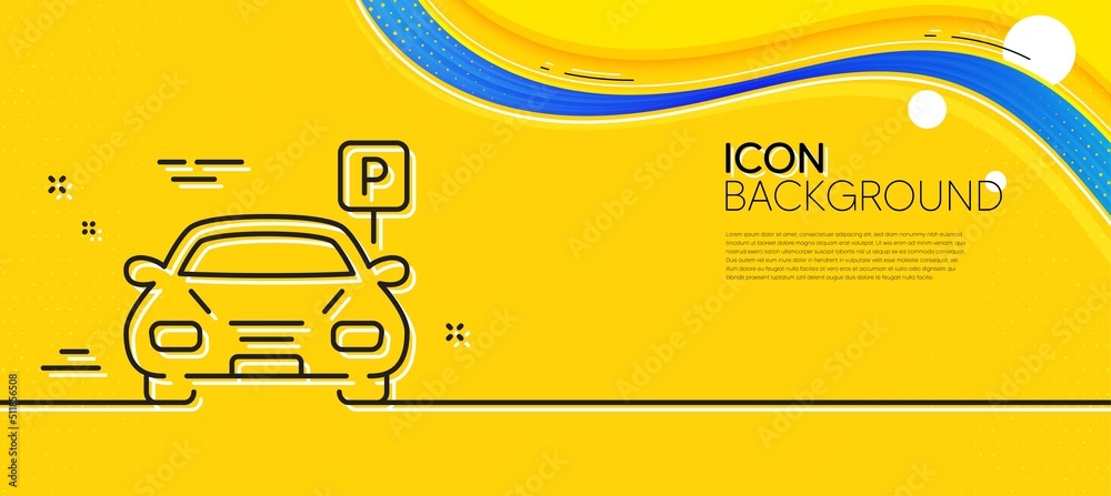 Car parking line icon. Abstract yellow background. Auto park sign.  Transport place symbol. Minimal parking line icon. Wave banner concept.  Vector Stock Vector