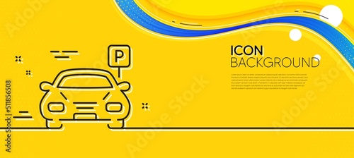 Car parking line icon. Abstract yellow background. Auto park sign. Transport place symbol. Minimal parking line icon. Wave banner concept. Vector