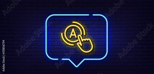 Neon light speech bubble. Ab testing line icon. Ui test button sign. Neon light background. Ab testing glow line. Brick wall banner. Vector