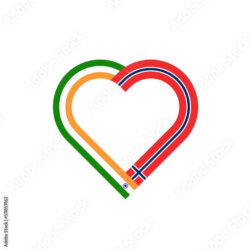 unity concept. heart ribbon icon of india and norway flags. vector illustration isolated on white background