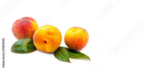 Fototapeta Naklejka Na Ścianę i Meble -  Fruit. Ripe peach fruit highlighted on a white background. Close-up photo.
