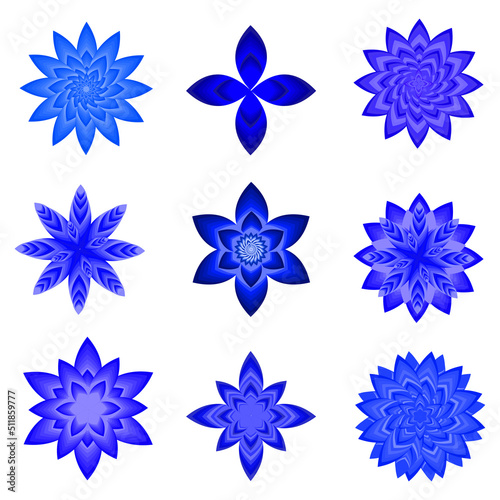 Collection of flower florist blue icon element ornament abstract background pattern vector illustration