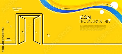 Open door line icon. Abstract yellow background. Entrance doorway sign. Building exit symbol. Minimal open door line icon. Wave banner concept. Vector