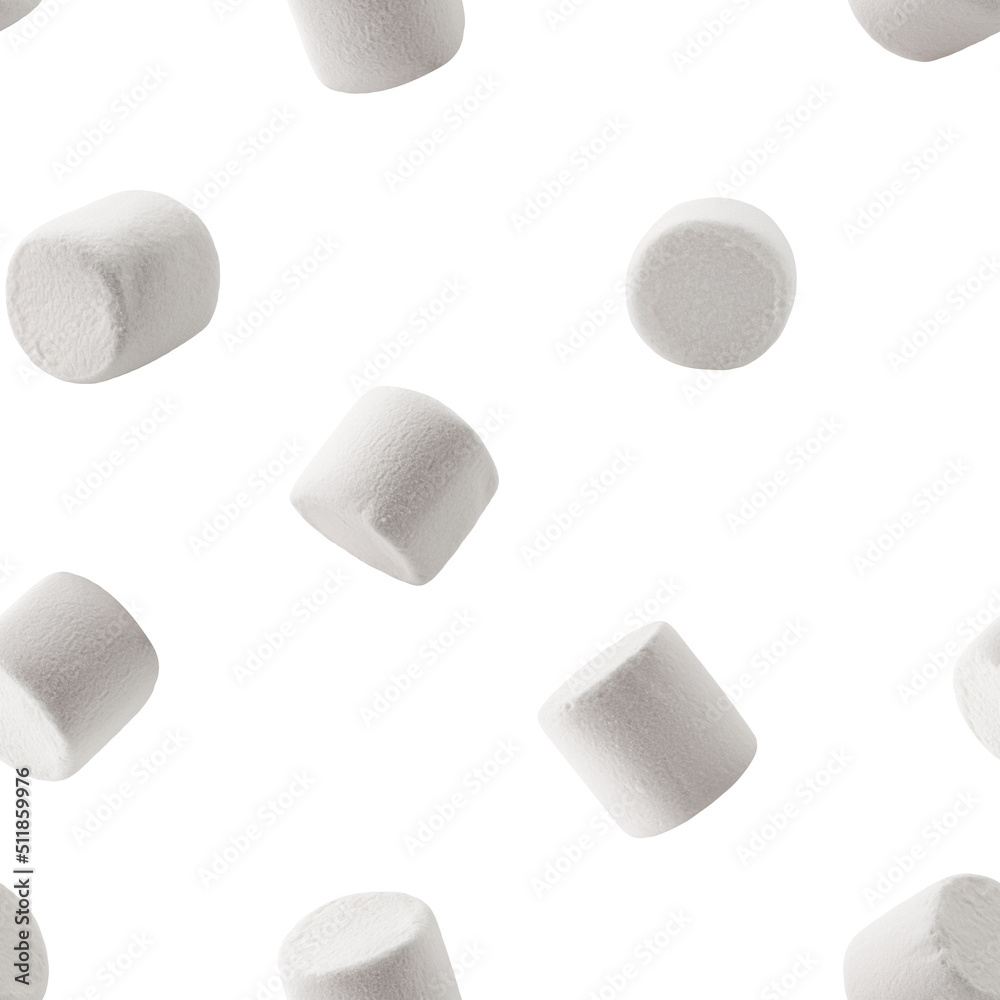 Marshmallow isolated on white background, SEAMLESS, PATTERN Marshmallow isolated on white background, SEAMLESS, PATTERN