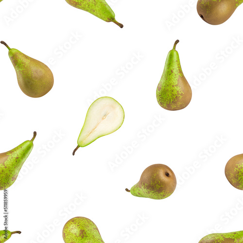 green conference Pear isolated on white background, SEAMLESS, PATTERN