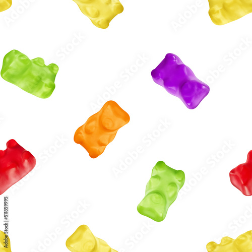 Colorful jelly gummy bear isolated on white background, SEAMLESS, PATTERN