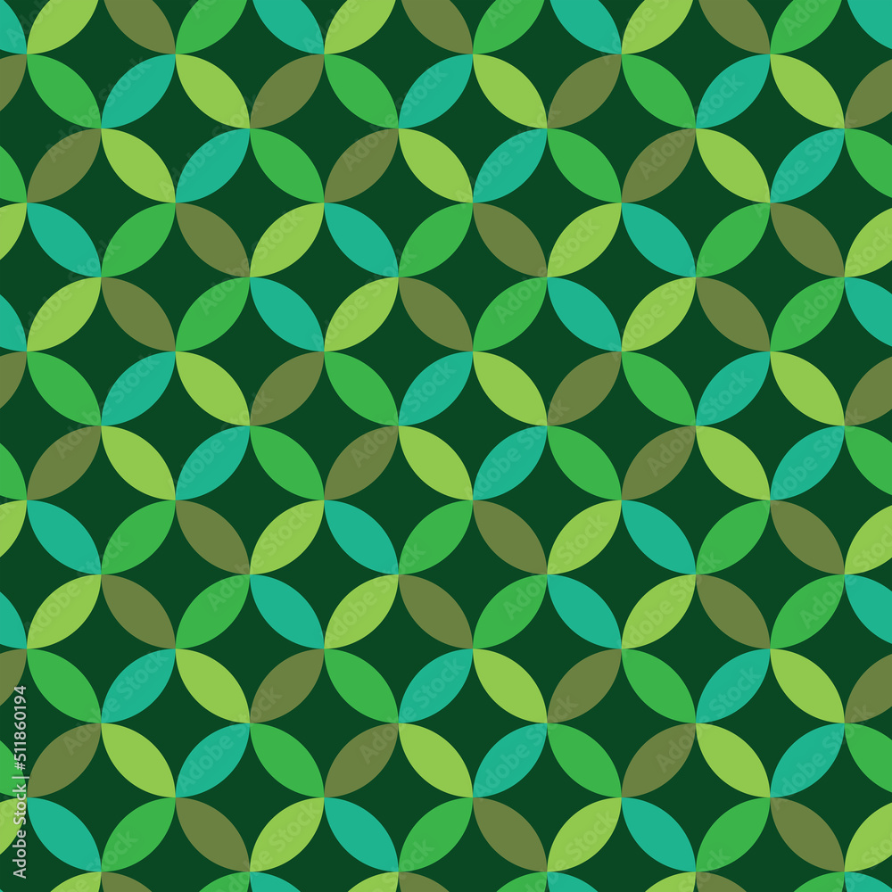 Mid century modern geometric leaves in green circles seamless pattern. For home décor, wallpaper and textile   