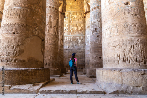 Tourist at Dendera temple in Luxor, Egypt photo