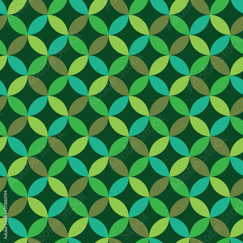 Mid century modern geometric leaves in green circles seamless pattern. For home décor, wallpaper and textile   