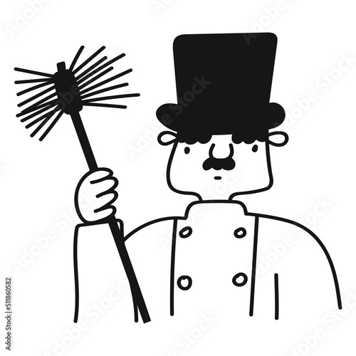 Chimney sweep. Outline vector illustration on white background. 